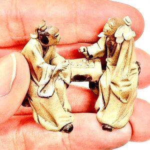 Vintage Hand-Carved Mud Scholars Playing Go Figurine Miniature 2”